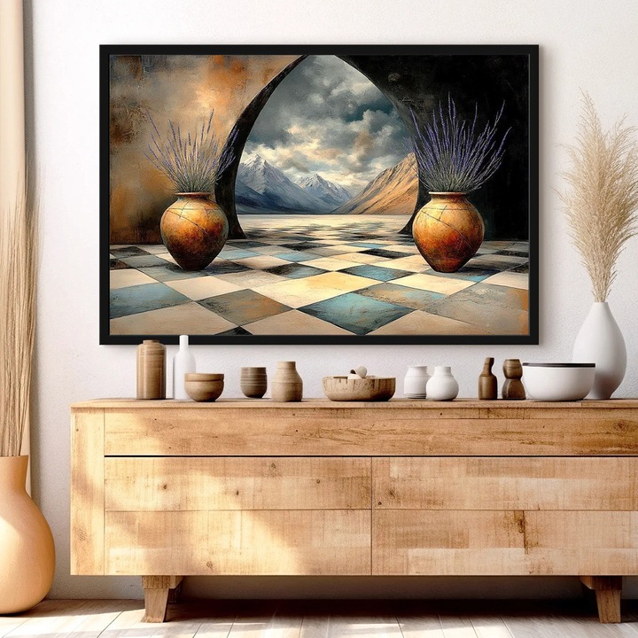 Tablou Abstract Inramat - Jocul Timpului - 30 x 40 cm, tablou premium, decor pentru living, dormitor, birou sau hol, cadou inspirat, tablou modern, rama lemn, Vizio Tablouri Canvas®