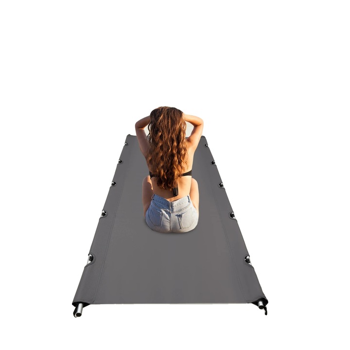 Pat de camping, 7075 aluminiu, 331 lbs capacitate, 190x65x15cm, design pliabil, material respirabil