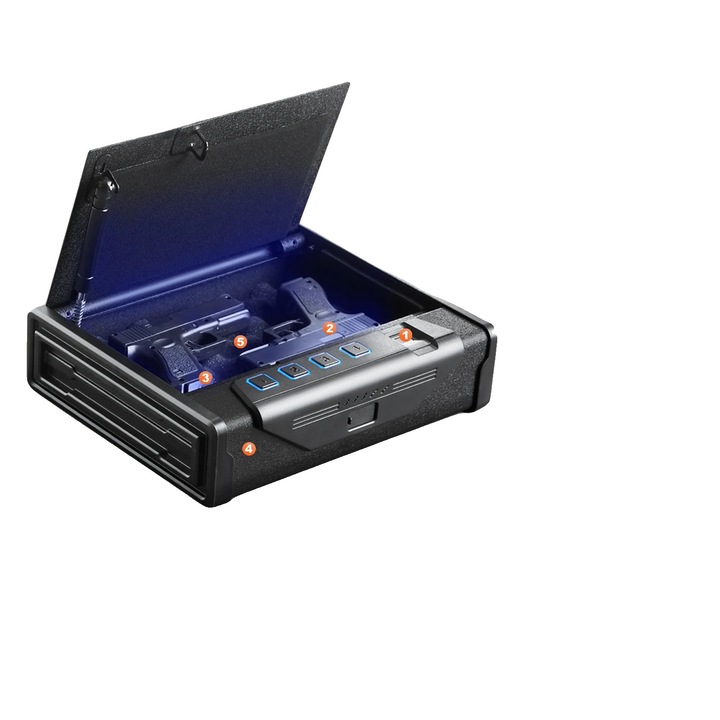 Dulap pentru arme, 2 pistoale, acces rapid, securitate biometrica, dimensiuni compacte