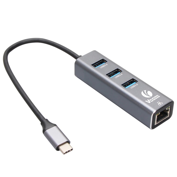 Statie de andocare Type-C, VCOM, 3x USB 3.0, LAN, gri