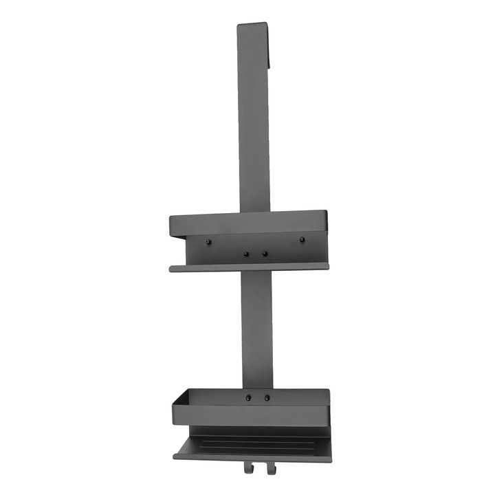 Suport de baie, 2 niveluri, otel inoxidabil, negru, design economisitor de spatiu