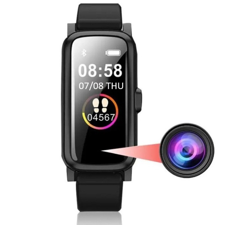 Smartwatch Cu Camera Ascunsa Full HD, Bratara Inteligenta Cu Inregistrare Video Si Audio, Mini Camera Discreta, Onshop, Negru