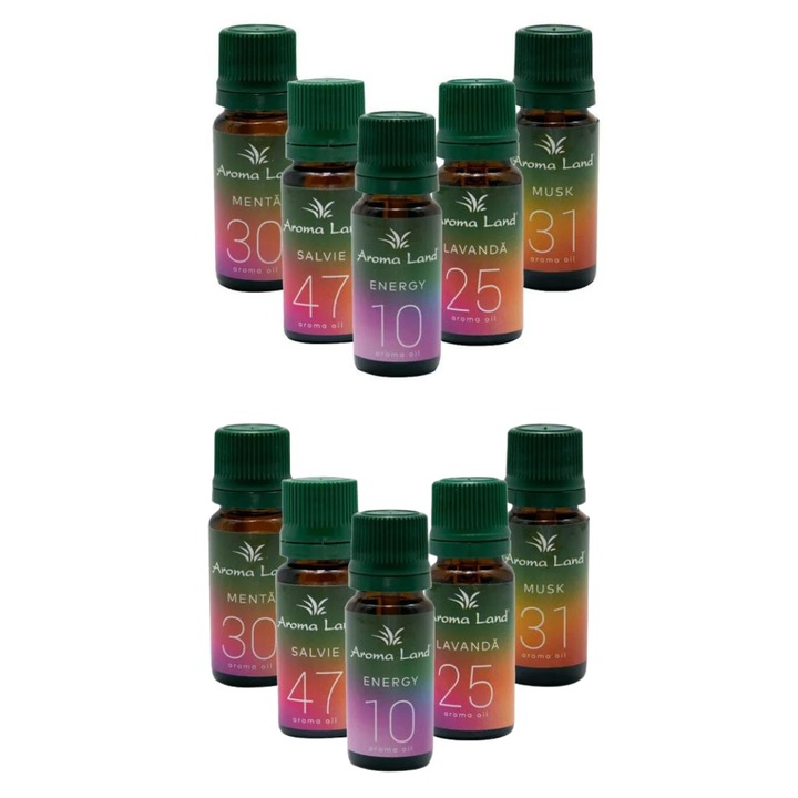 Set Aromaterapie, Aroma Land, 2 Seturi, Menta, Musk, Lavanda, Salvie, Energy