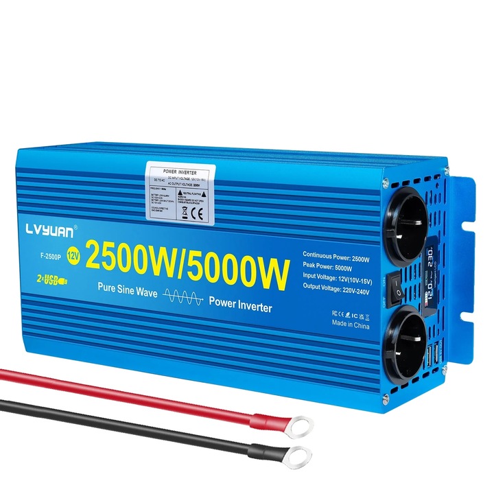 Inverter auto 5000W 24V-220V, unda sinusoidala pura, eficienta de conversie 90%, design compact