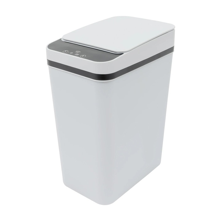 Cos de gunoi fara atingere, Cos automat cu senzor, Capacitate 8 l, Senzor infrarosu/vibratie, Dreptunghiular, Dimensiuni 15, 8×23, 5×32 cm, Gri deschis