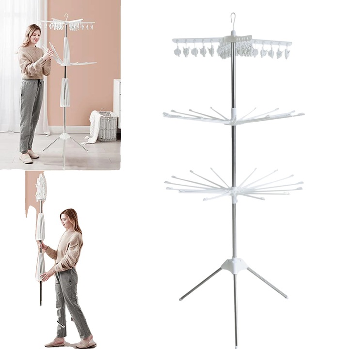 Szárító, 3 szintes, 24 zoknicsipesszel, rozsdamentes acél, összecsukható, 68.5x170 cm