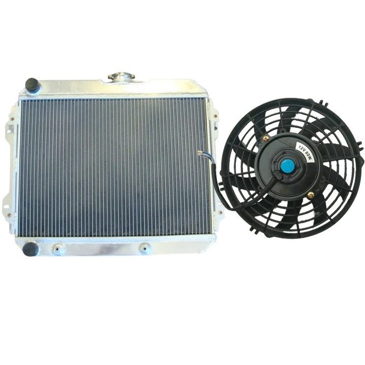 Radiator din aluminiu pentru TOYOTA Corona ST141/RT142, dimensiuni 521mm x 370mm x 34mm, 603mm x 493mm x 77mm, 2 randuri, set complet.