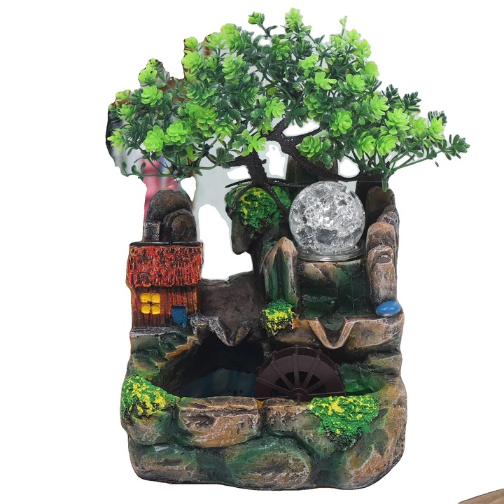 Фонтан от смола, 18.5x14.2x20см, LED осветление, пейзажна тема