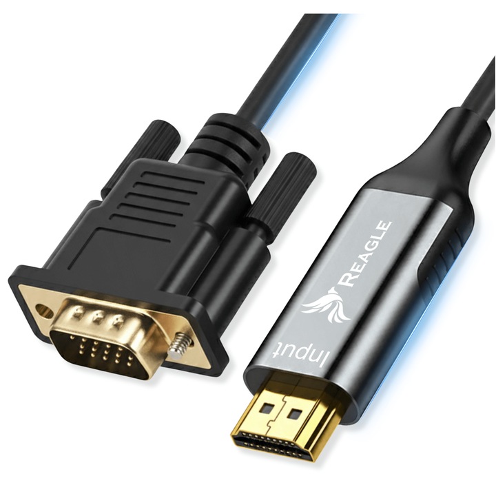 Cablu HDMI la VGA Reagle 1 m, Full HD 1080p, unidirectional, Plug & Play, pentru monitor/proiector