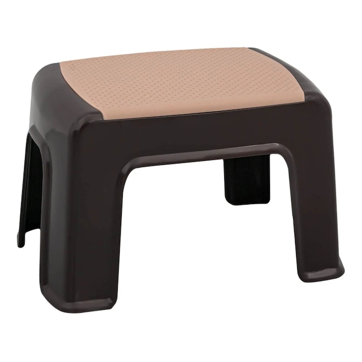 Табуретка, До 80 кг, Компактен размер, Пластмаса, 30x21x21 см, Бежов/Кафяв