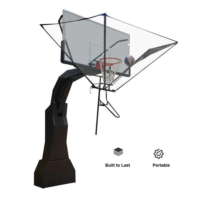 Kosárlabda dobóedző, állítható méretek, rozsdamentes acél kivitel, 180 fokban forgatható labdavisszaadó rendszer