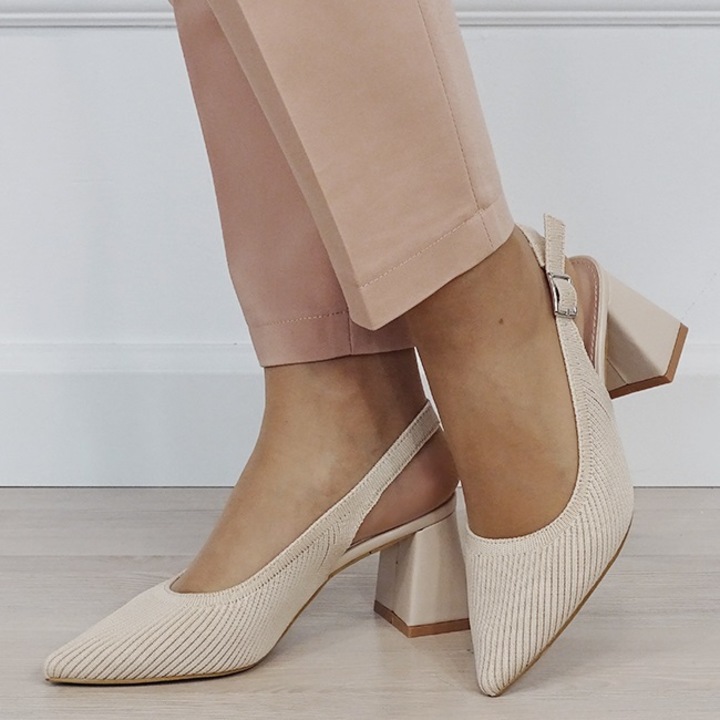 Pantofi bej cu model tricotat H8-1167 01 19519, Bej