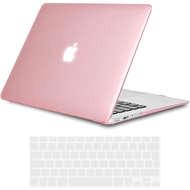 Carcasa Protectie MacBook Air 13", TECOOL, Fuchsia, ultra-subtire, include folie tastatura EU (ISO)