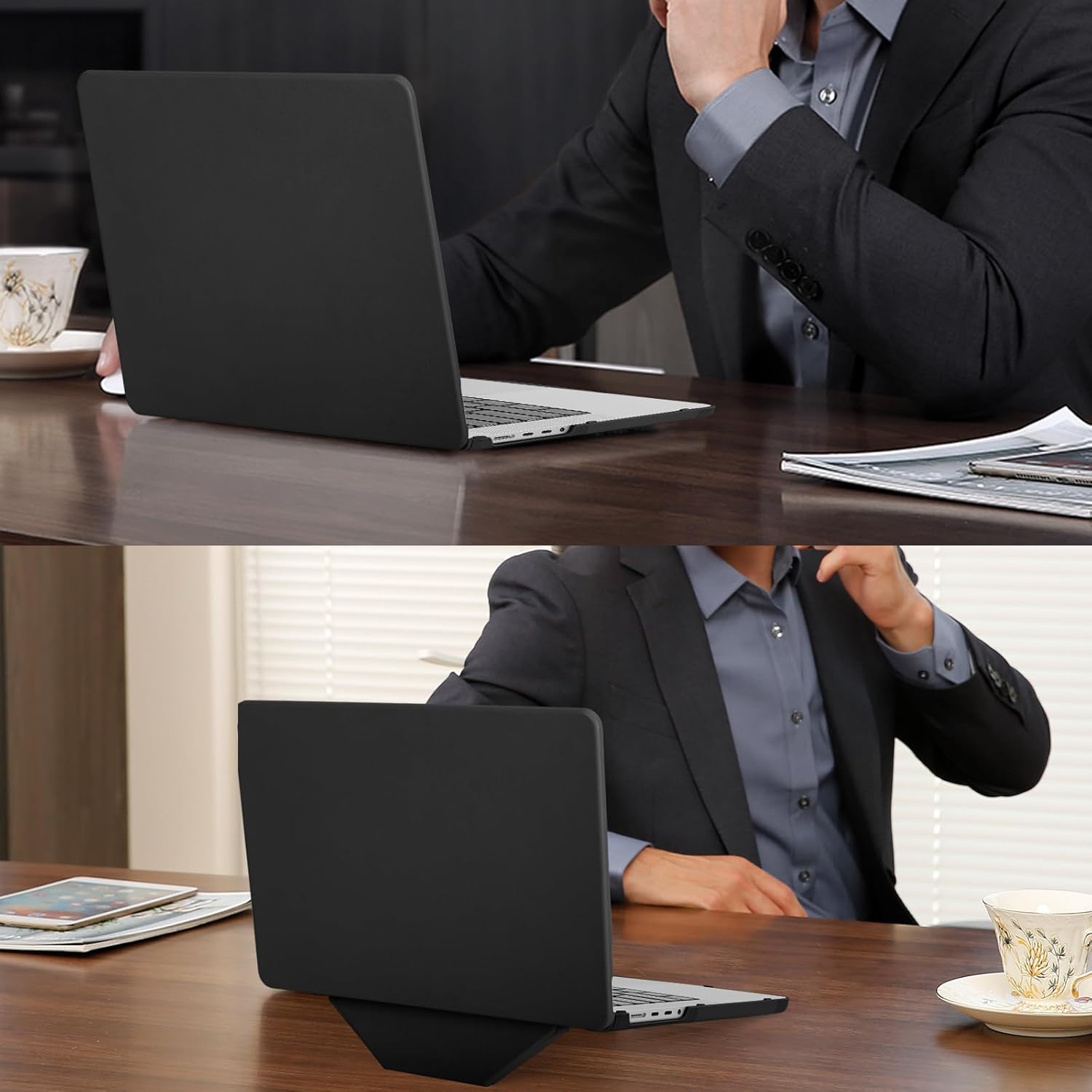 Carcasa protectie Mosiso pentru MacBook Pro 16 inch, piele PU, design subtire, suport pliabil
