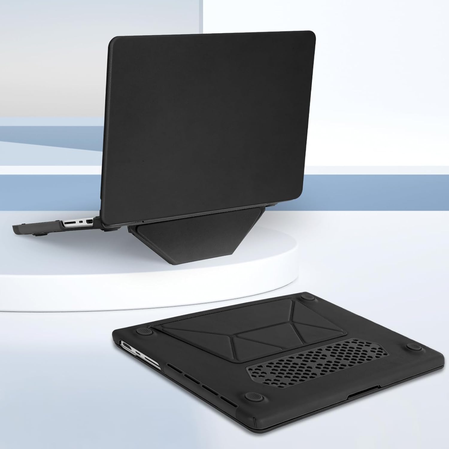 Carcasa protectie Mosiso pentru MacBook Pro 16 inch, piele PU, design subtire, suport pliabil