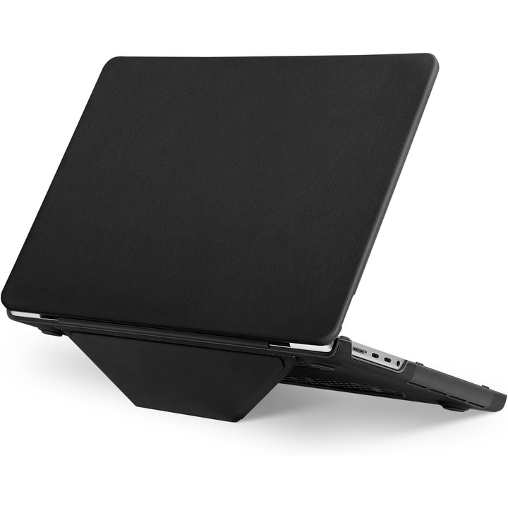Carcasa protectie Mosiso pentru MacBook Pro 16 inch, piele PU, design subtire, suport pliabil