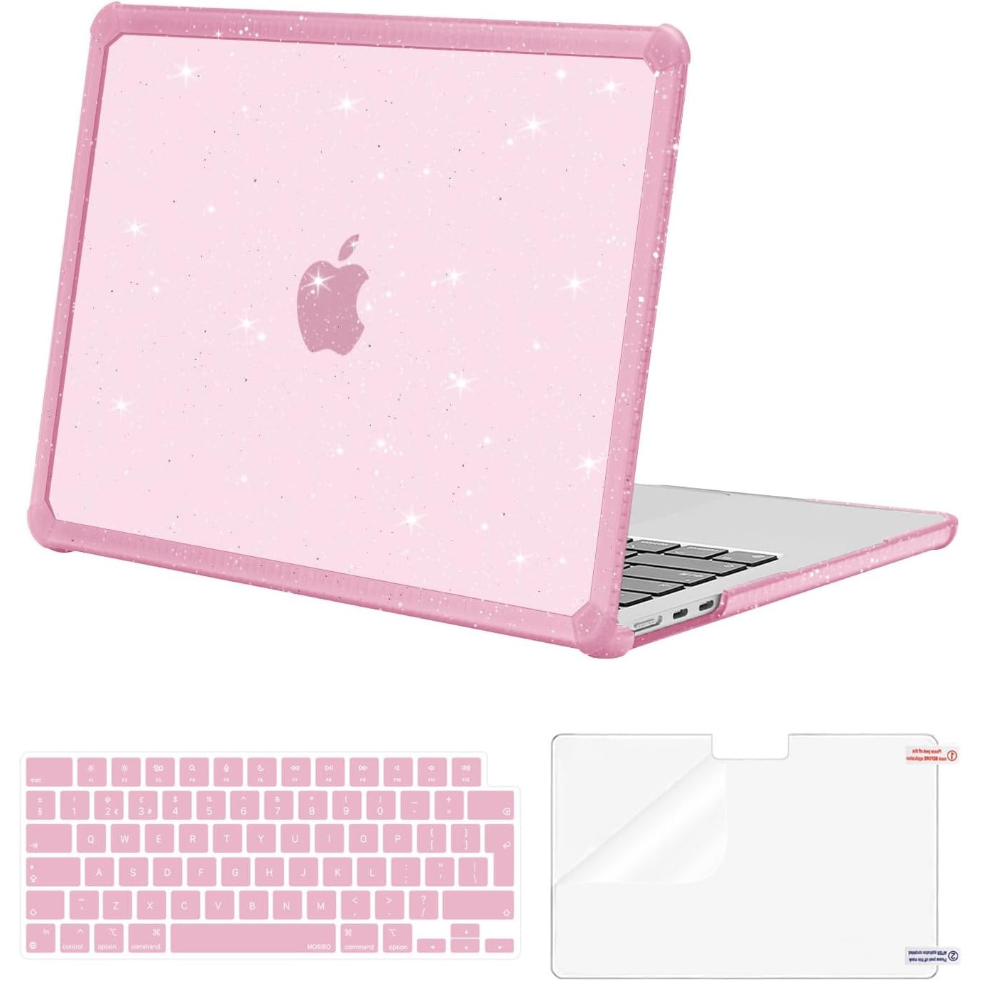Carcasa Mosiso pentru MacBook Air 13, roz, design anti-zgârieturi, bumper TPU, include folie de protecție
