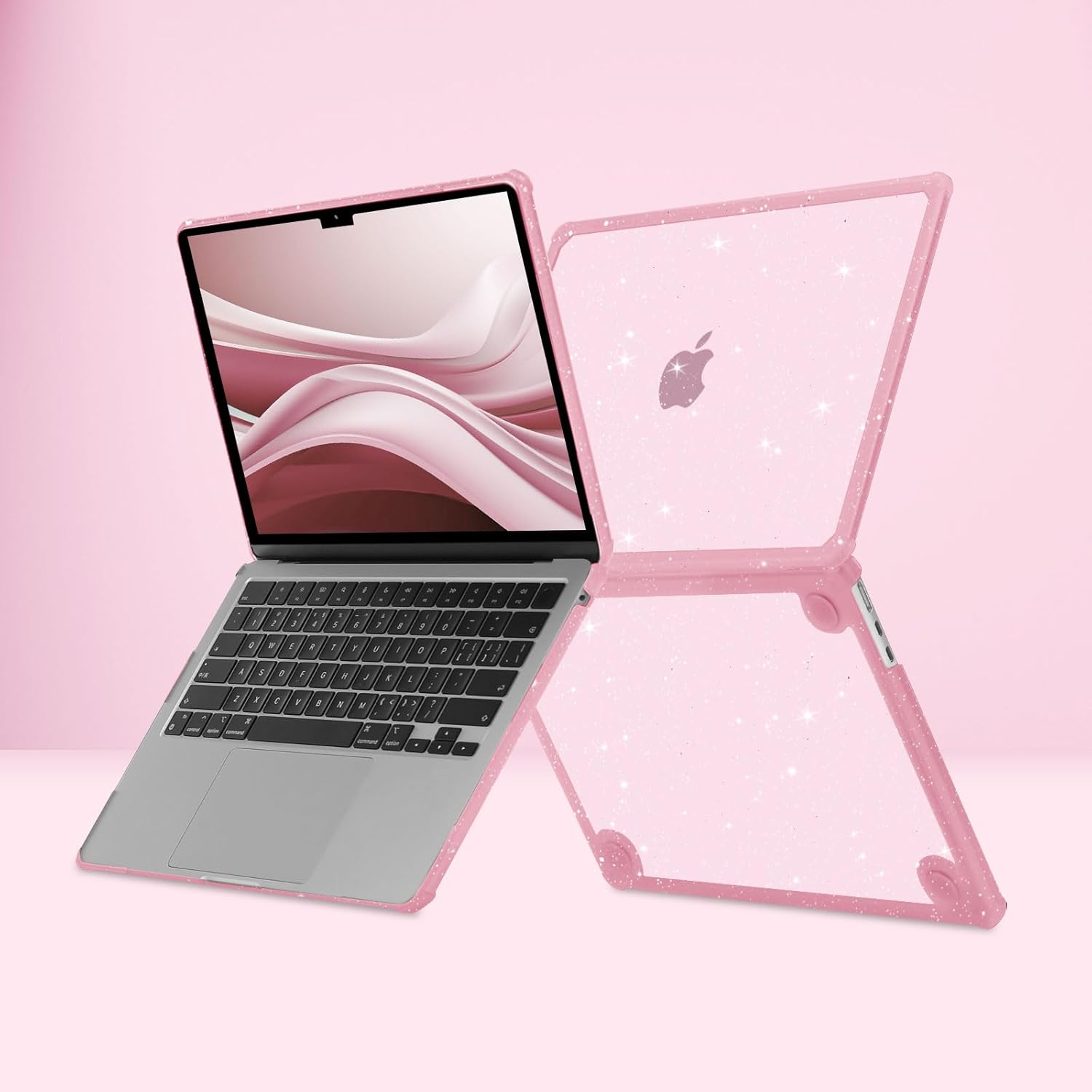 Carcasa Mosiso pentru MacBook Air 13, roz, design anti-zgârieturi, bumper TPU, include folie de protecție