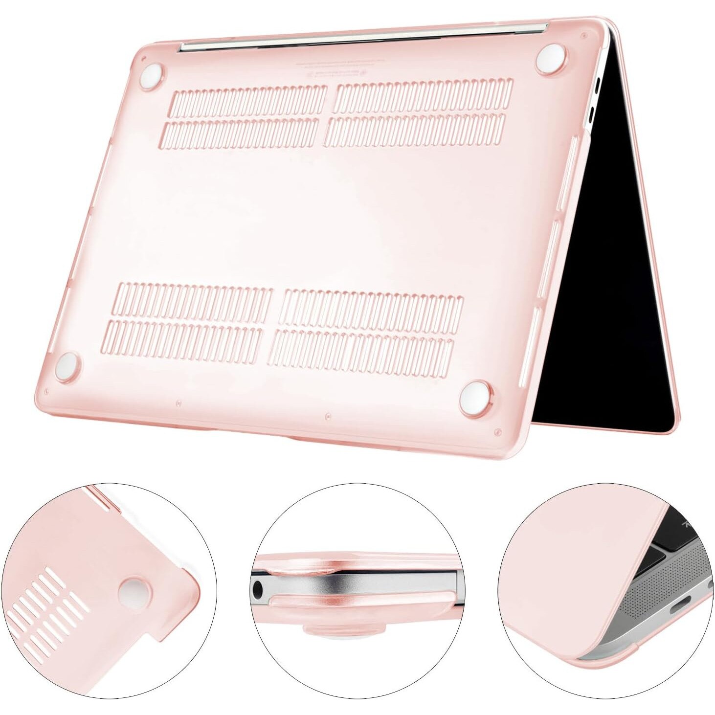 Carcasa laptop TECOOL, MacBook Pro 13", roz transparent, ultra subtire, set cu 2 huse tastatura