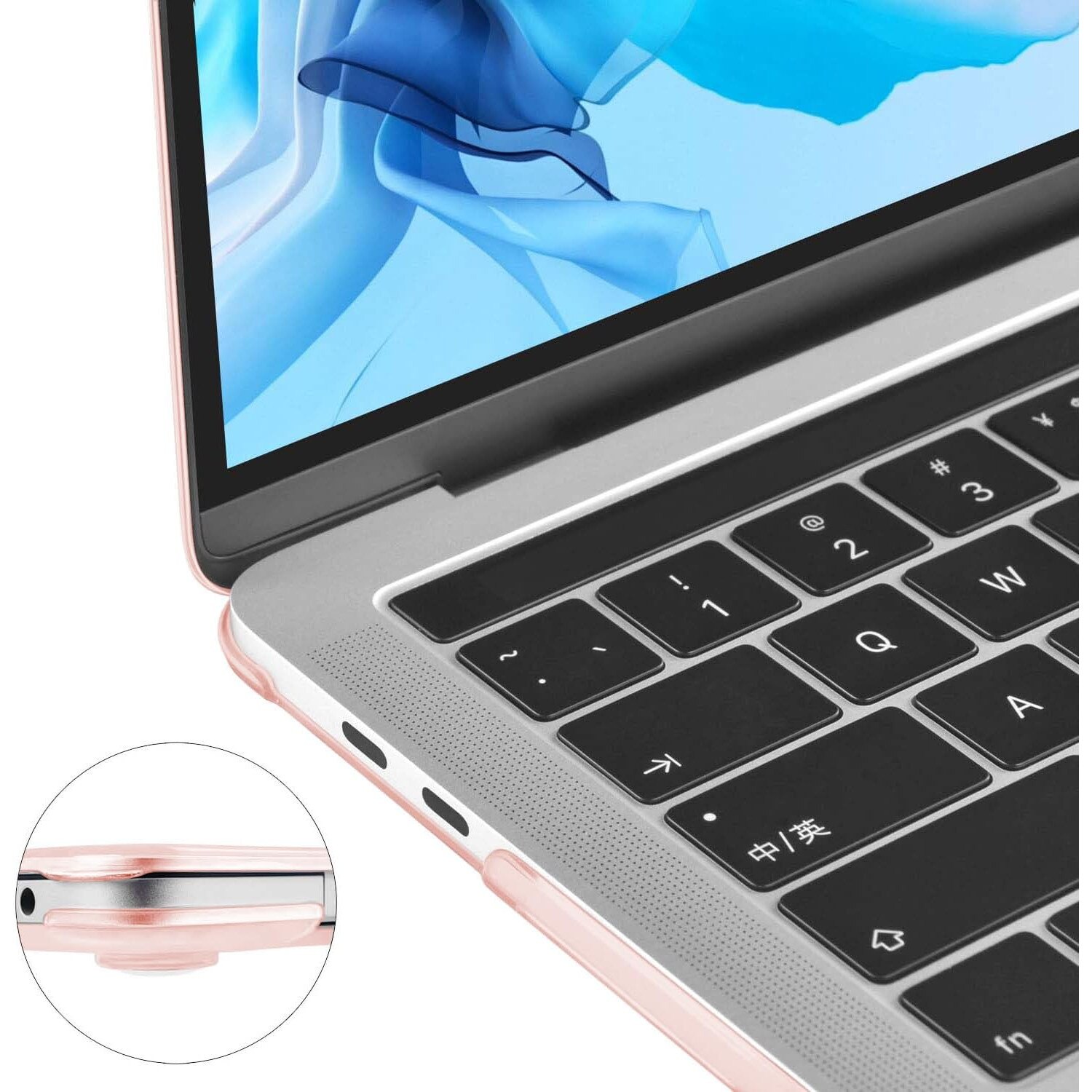 Carcasa laptop TECOOL, MacBook Pro 13", roz transparent, ultra subtire, set cu 2 huse tastatura
