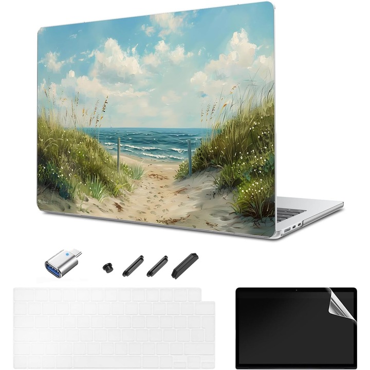 Carcasa TeDaWen pentru MacBook Air 13.6", protectie completa, design in doua parti, transparent, set complet