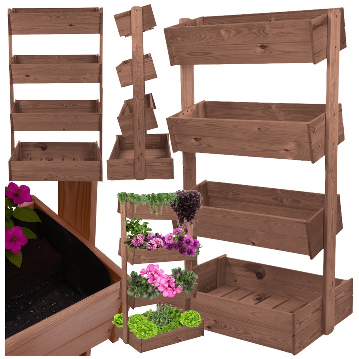 Suport pentru flori MODO24, 146 cm, 4 etaje, impregnat, brown, lemn
