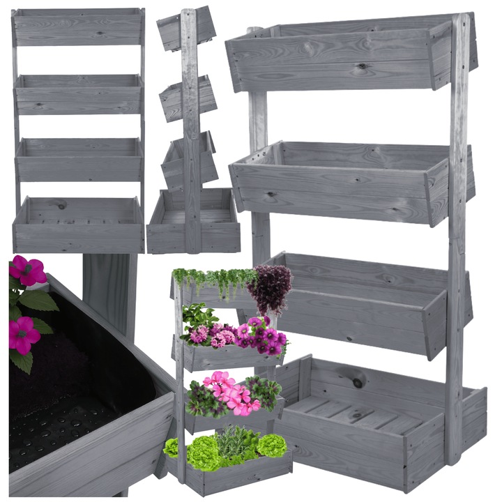 Suport pentru plante MODO24, 146 cm, 4 etaje, gri, lemn