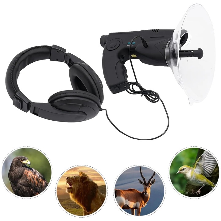 Бинокъл за наблюдение на птици, 8x, усилвател на звук, черен, 28x21см