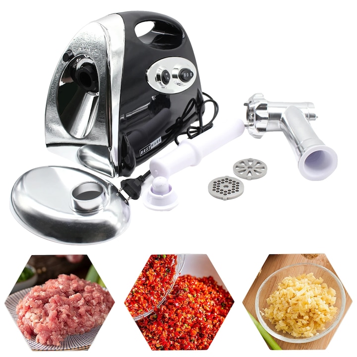 Masina de tocat carne, 800W, set complet cu discuri de taiere, negru, 33x18x32.5cm
