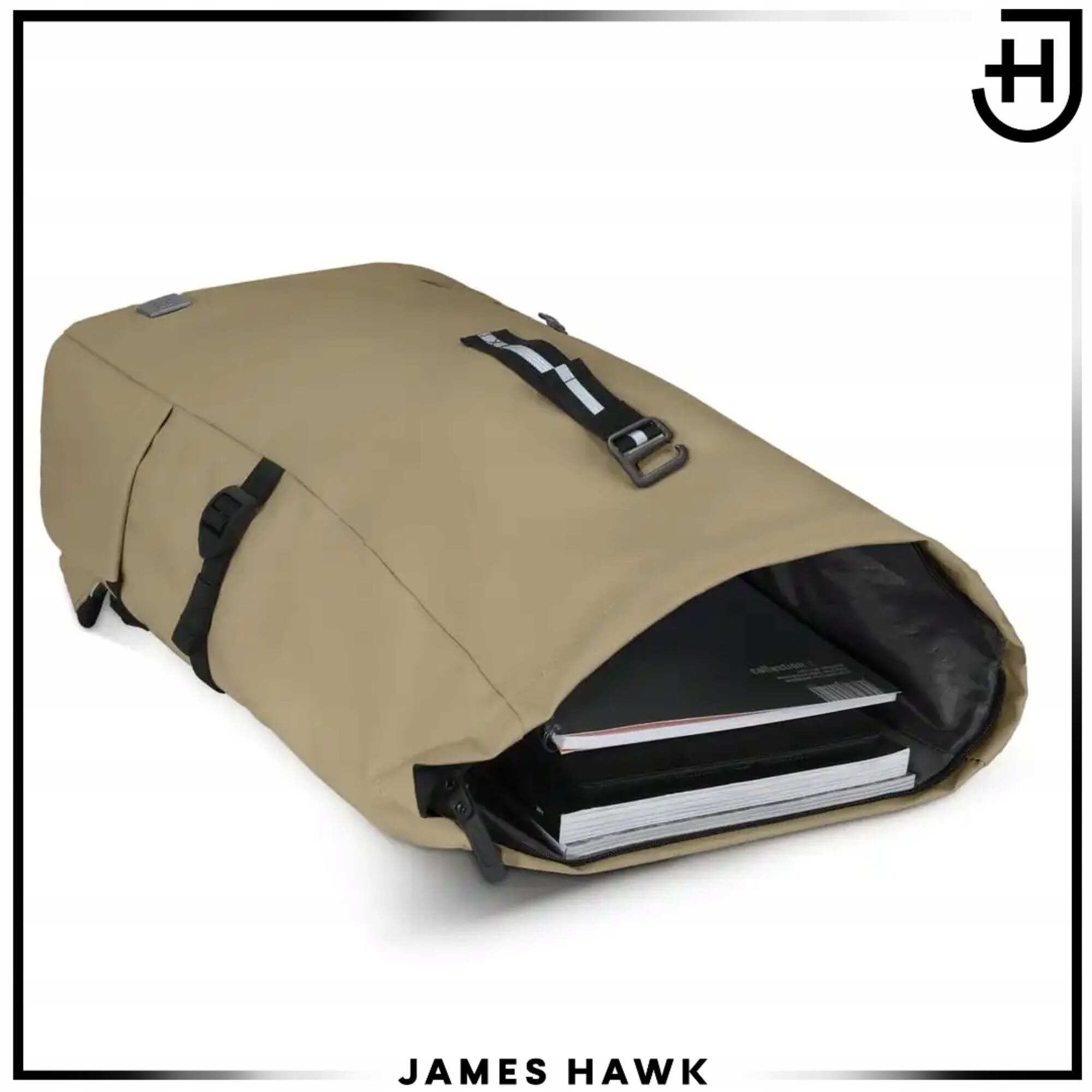 Rucsac Rolltop Pentru Laptop, James Hawk, Daily Carry, 14 Inch, Taupe, 44/62x30x15 cm, Impermeabil, Scoala, Turistic, Munca, Compartimentat, Usor, Rezistent, Design Minimalist, Protectie Accesorii, Ergonomic, Calatorie Avion, Stil Casual Si Modern