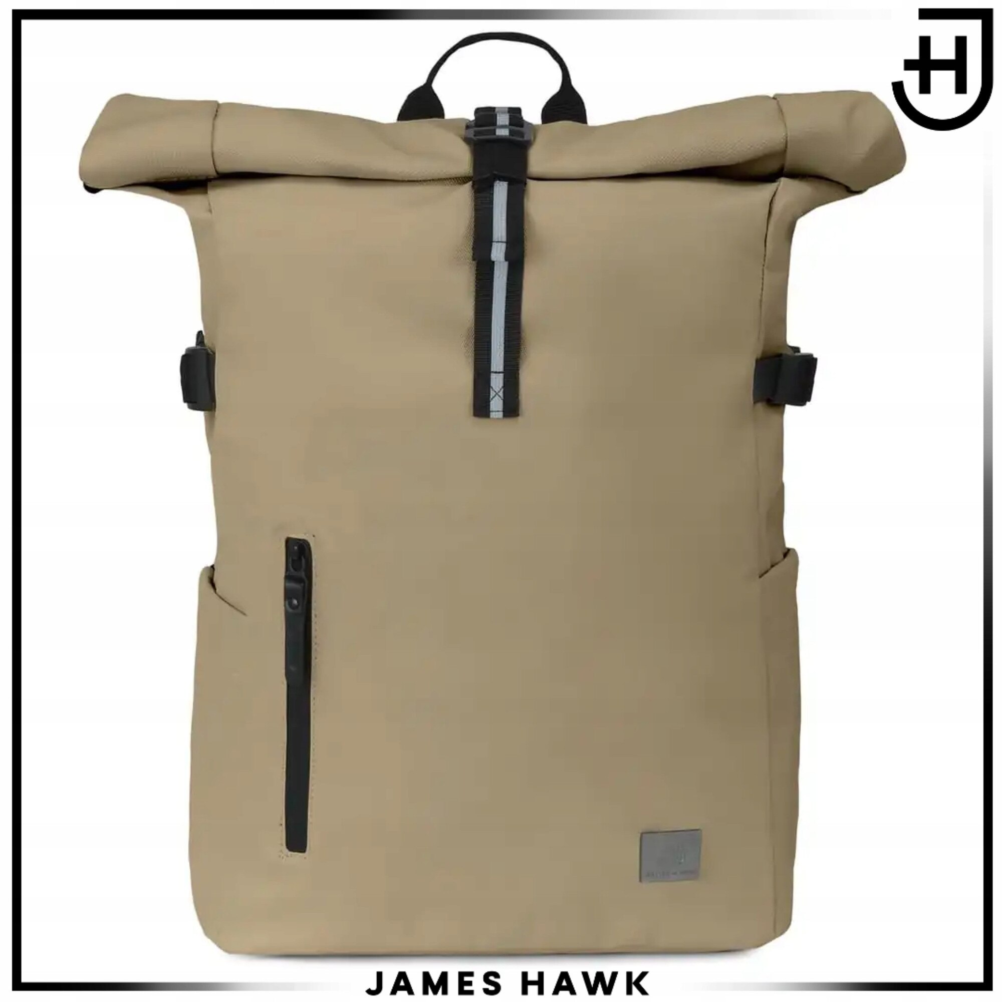 Rucsac Rolltop Pentru Laptop, James Hawk, Daily Carry, 14 Inch, Taupe, 44/62x30x15 cm, Impermeabil, Scoala, Turistic, Munca, Compartimentat, Usor, Rezistent, Design Minimalist, Protectie Accesorii, Ergonomic, Calatorie Avion, Stil Casual Si Modern