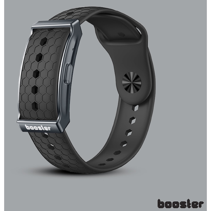 Bratara inteligenta Booster Ultra pentru sanatate, dispozitiv portabil de urmarire a activitatii si fitnessului pentru modul multi-sport, monitorizare continua automata a datelor de sanatate pe tot parcursul zilei, imbunatatirea somnului, Black Silicone