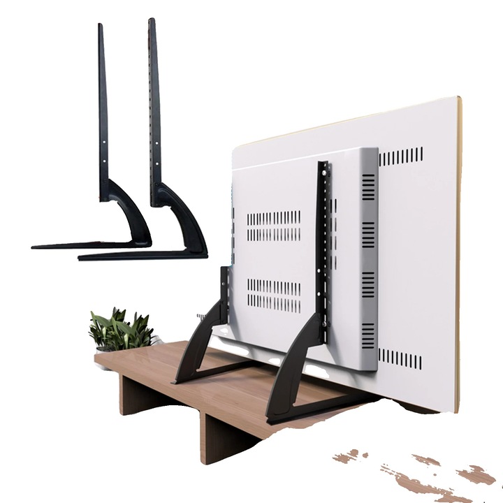 Стойка за телевизор, регулируема височина, за екрани 32-70 инча, черна, 12 инча