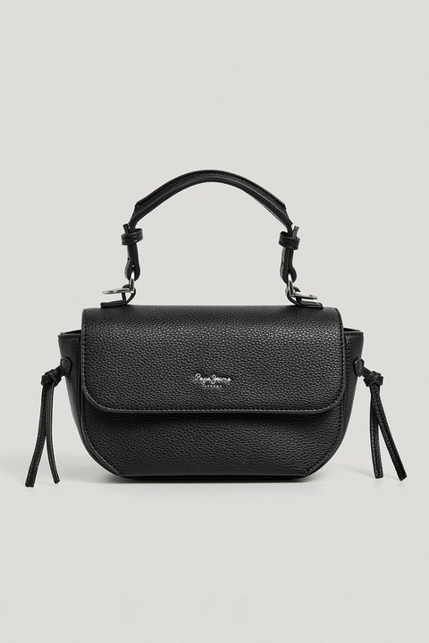 Pepe Jeans London, Fedőlapos műbőr táska keresztpánttal, Fekete