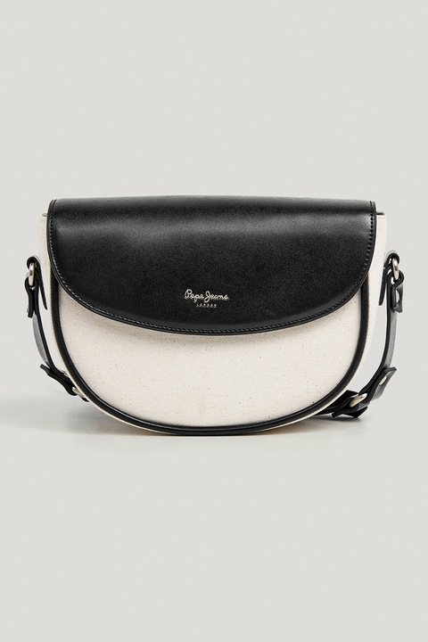 Pepe Jeans London, Fedőlapos két színárnyalatú táska keresztpánttal, Fekete, Krémszín