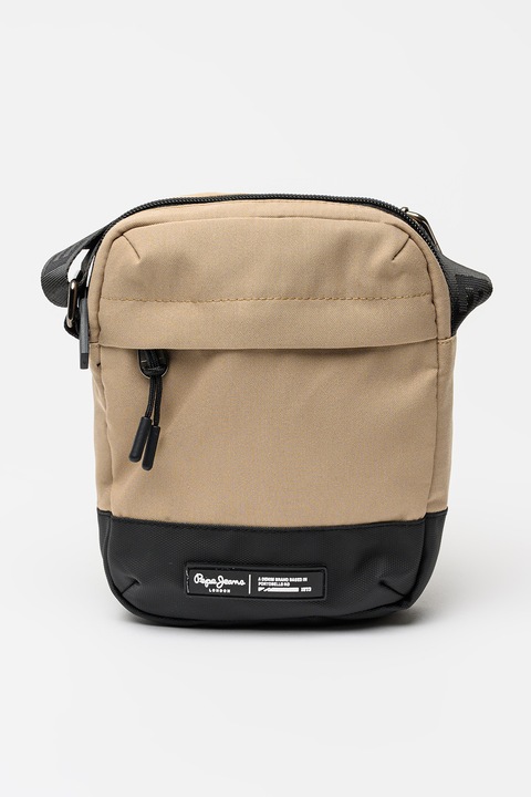 Pepe Jeans London, Geanta crossbody cu bareta ajustabila, Negru, Bej