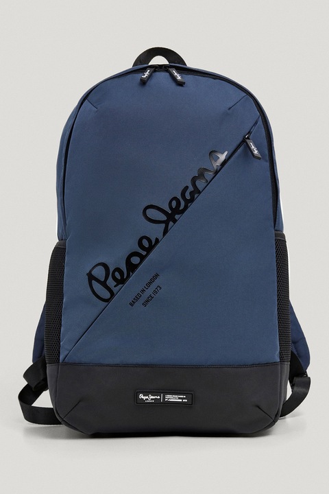 Pepe Jeans London, Rucsac cu imprimeu logo si fermoar, Bleumarin