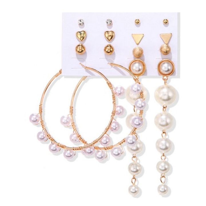 Set de cercei IZMAEL, aurii, 8 perechi, dimensiuni 0, 3x5cm