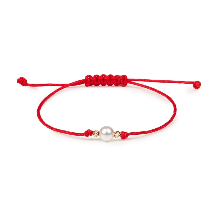 Bratara martisor Aur 14 K "585" si perla, ajustabila