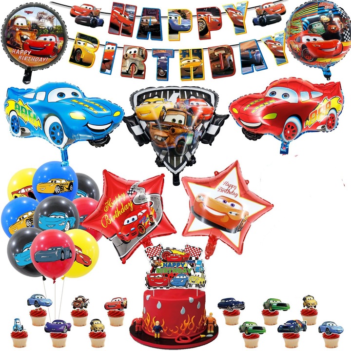 Set baloane și decorațiuni Cars, Lightning McQueen, 42 piese