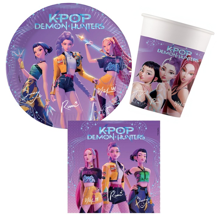 Set 36 piese articole petrecere K-Pop, 8 pahare, 8 farfurii, 20 servetele, Procos