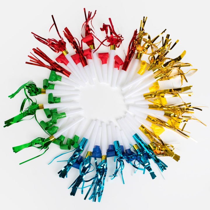 Set Suflatori de Petrecere de Diferite Culori - 50buc