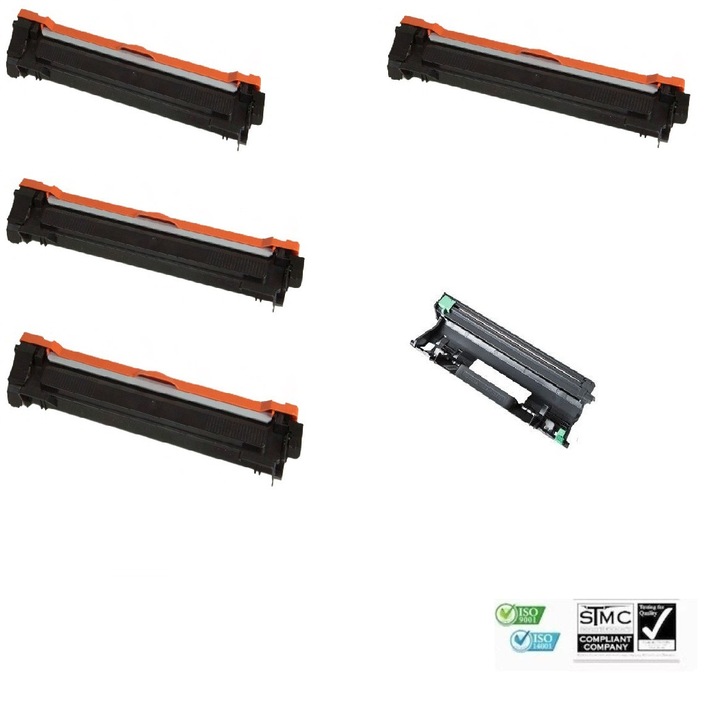 Set 4 cartuse toner compatibile TN-1030 TN-1050 TN-1000, negru black, 4000 pagini si 1 drum unit DR-1000 DR-1030 DR-1050 DR-1090, negru, 10000 pagini, pentru BROTHER HL 1110E, DCP1510E, HL1210WE, DCP1610WE, HL1212WE, DCP1512E, MFC1810E, MFC1910WE