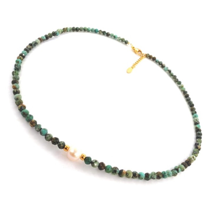 Colier turcoaz african cu perlă de cultură, 40cm + 3cm prelungire, lucrat manual