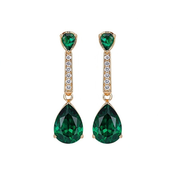 Cercei Dangle Drop, Design Vintage-Luxos, Placati cu Aur Galben 14k, Verde