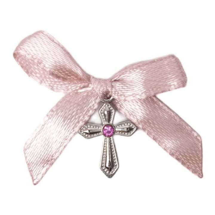 Cruciulite botez cu fundita pudra, set 20 bucati, roz prafuriu, pentru fete