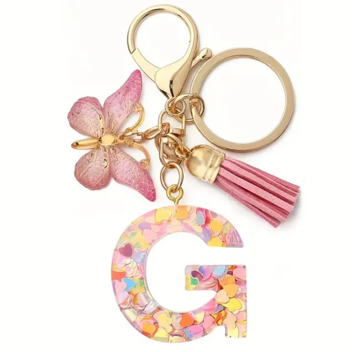 Breloc Alfabet G, IZMAEL, roz, 10, 5cm