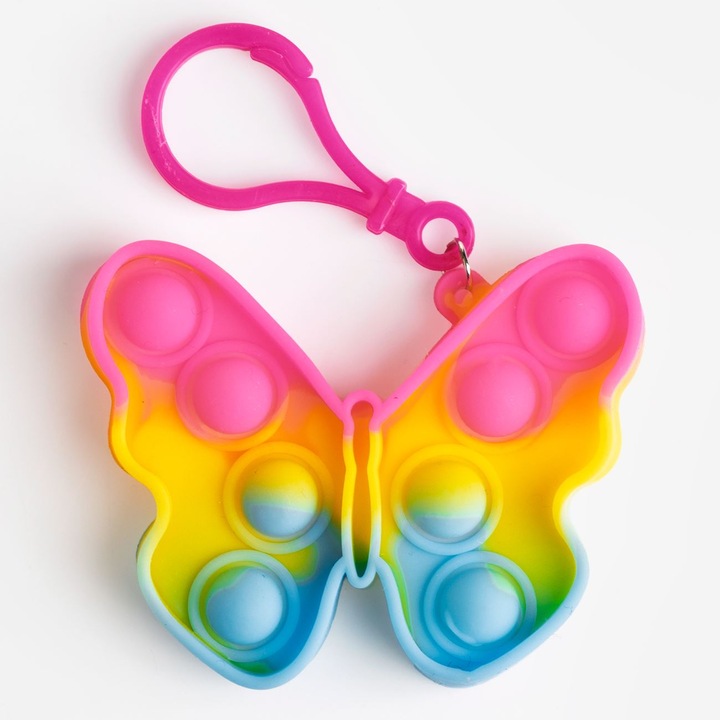 Pop It Pillangó Kulcstartó, szivárvány, 7,5 cm