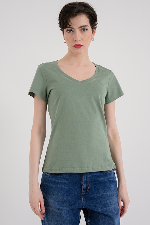 Mustang, Tricou cu decolteu in V Beverly, Verde aquamarin, 2XS