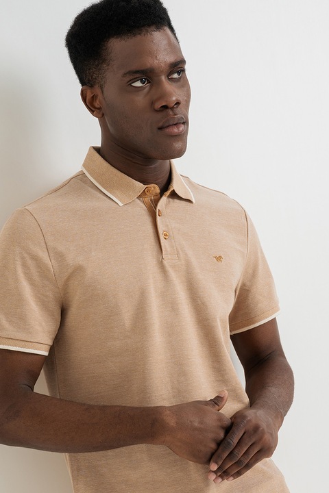 Mustang, Palco galléros pamutpóló, Melange világosbarna, 3XL